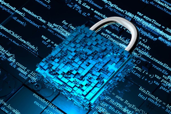 Hình ảnh minh họa bảo vệ dữ liệu cá nhân, với các biểu tượng mã hóa SSL, ổ khóa, và người dùng đang tương tác an toàn trên thiết bị điện tử. Màu sắc chuyên nghiệp, tông xanh.